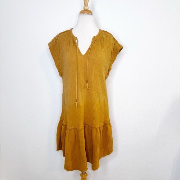 Anthropologie Womens Saturday Sunday Lydia Dress Size M Mustard Cotton Beach - Picture 2 of 12